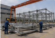 Trial assembly team and crane