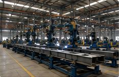 Crossarm robotic welding line