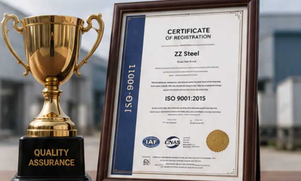 Quality assurance trophy and ISO 9001 certificate