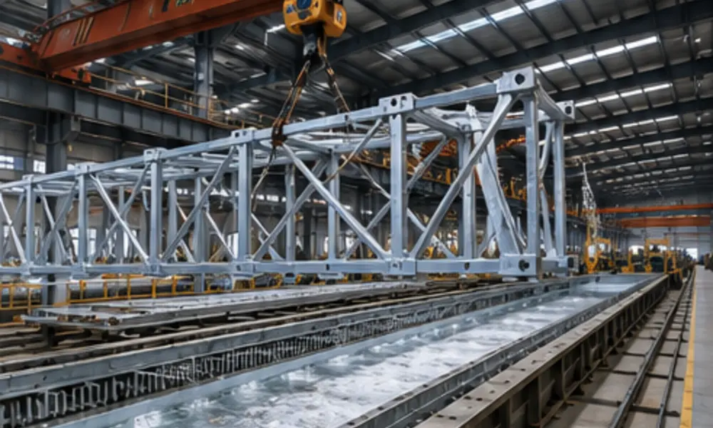 Hot dip galvanizing line with galvanized transmission tower section