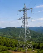 Angle steel tower in a mountain area