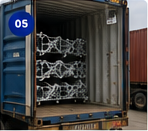 Steel structures loaded and secured in container