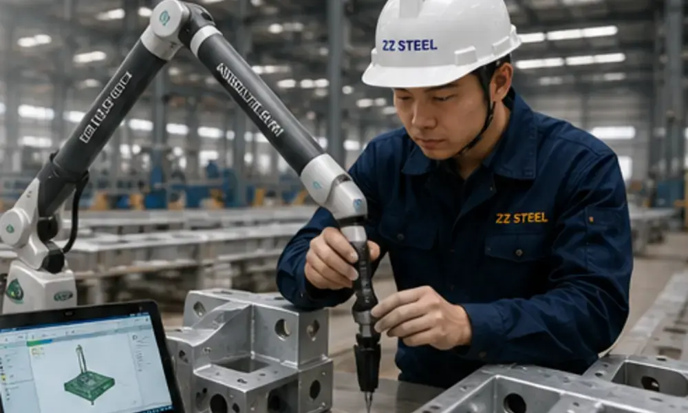 ZZ Steel specialist operating dimensional inspection equipment