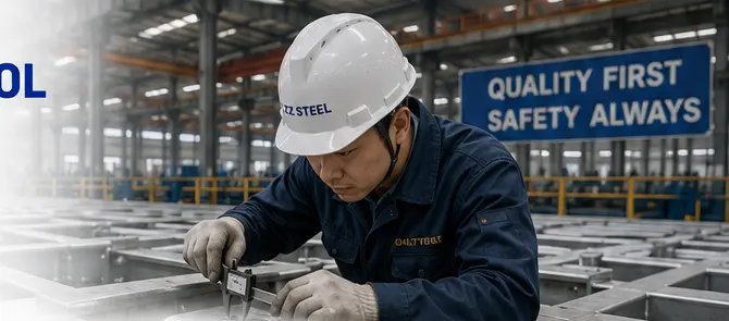 ZZ Steel quality inspector checking a steel structure