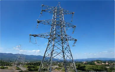 Tension tower in a mountainous transmission corridor